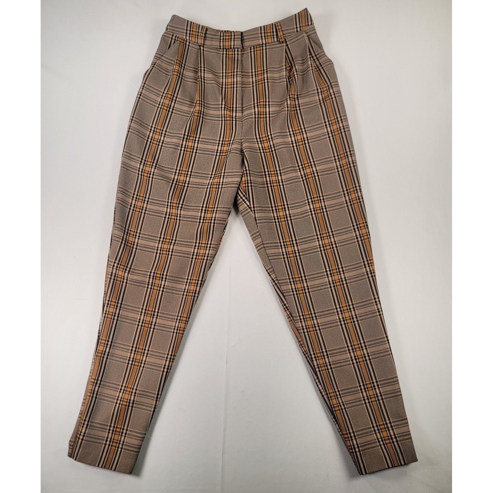 ASOS DESIGN Tall Plaid Pleated Tapered Pants Women's US 6 EU 38 Brown